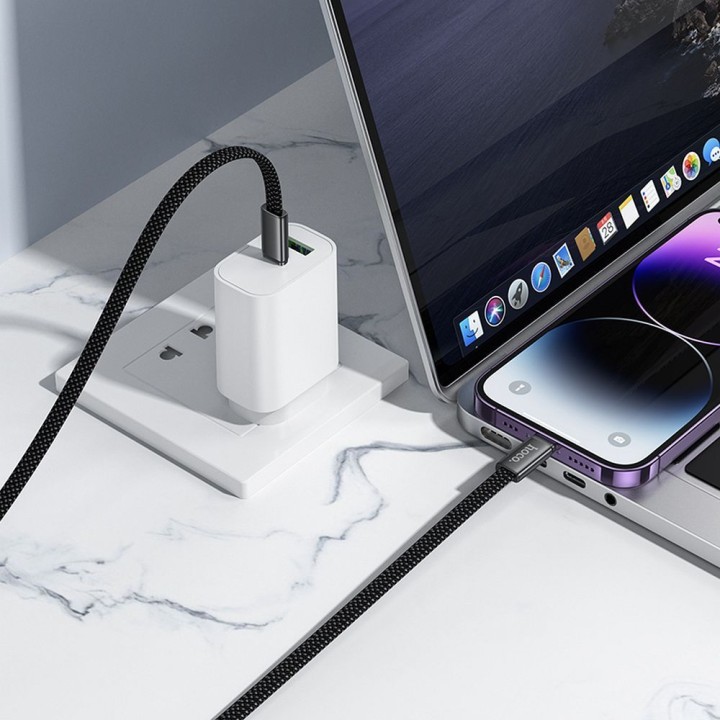 Кабель USB-C – Lightning Hoco PD 30W плаский 1 m X125 чорний