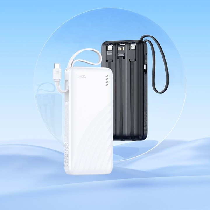Повербанк Hoco 10000 mAh 2A с четырьмя встроенными кабелями USB A + USB C+ Lightning + Micro USB J146 черный