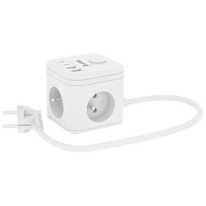 KERG сетевой куб с 3 розетками + зарядное устройство USB-A+USB-C 1,5m 3×1,5mm2 H05VV-F 16A/250V~ Smart белый