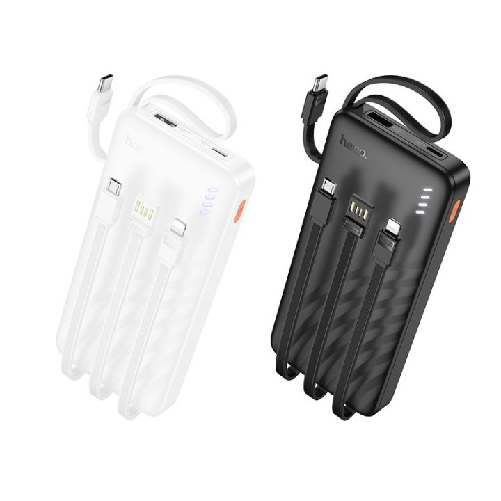 Повербанк Hoco 10000 mAh 2A з чотирма вбудованими кабелями USB A + USB C+ Lightning + Micro USB J146 чорний