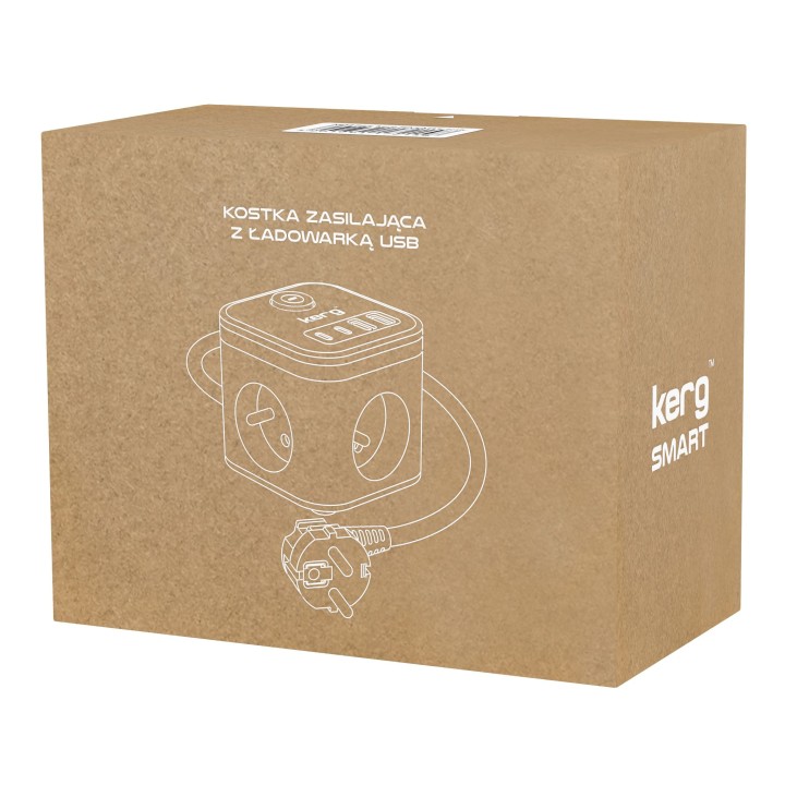 KERG мережевий куб з 3 розетками + зарядний пристрій USB-A+USB-C 1,5m 3×1,5mm2 H05VV-F 16A/250V~ Smart білий