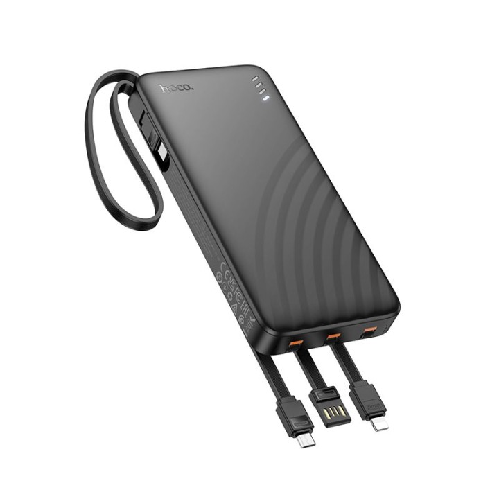 Power bank Hoco 10000 mAh 2A with four built-in cables USB A + USB C+ Lightning + Micro USB J146 black