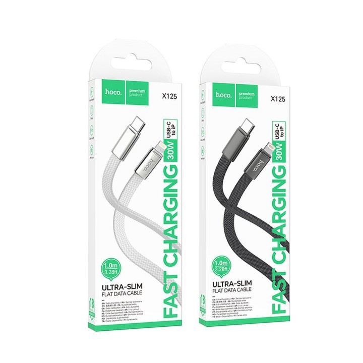 USB-C to Lightning cable Hoco PD 30W flat 1 m X125 black