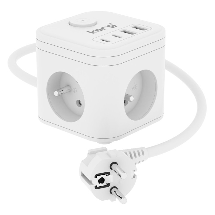 KERG power cube 3-outlet + charger USB-A+USB-C 1,5m 3×1,5mm2 H05VV-F 16A/250V~ Smart white