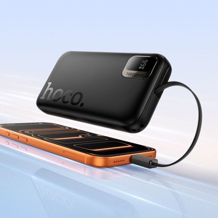 Power bank Hoco 10000 mAh QC PD 20W with retractable cable USB C Q51 black