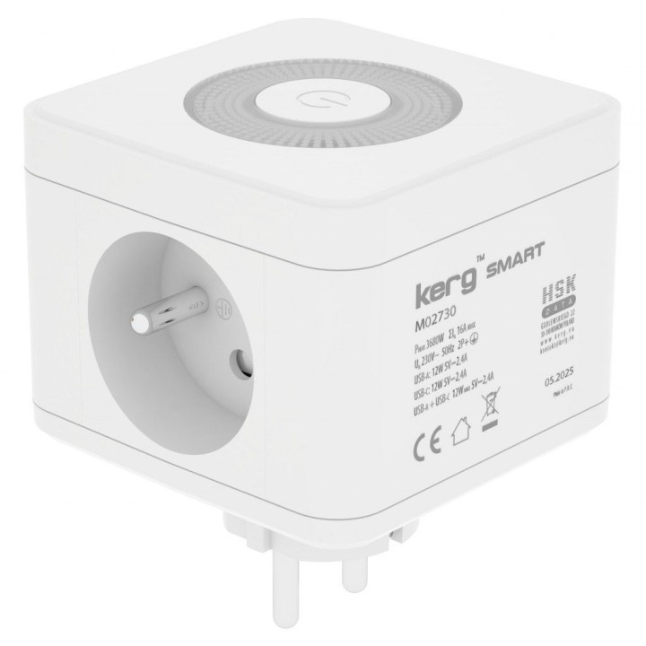 KERG power cube 2-outlet + charger USB-A+USB-C + lamp LED 16A/250V~ Smart white