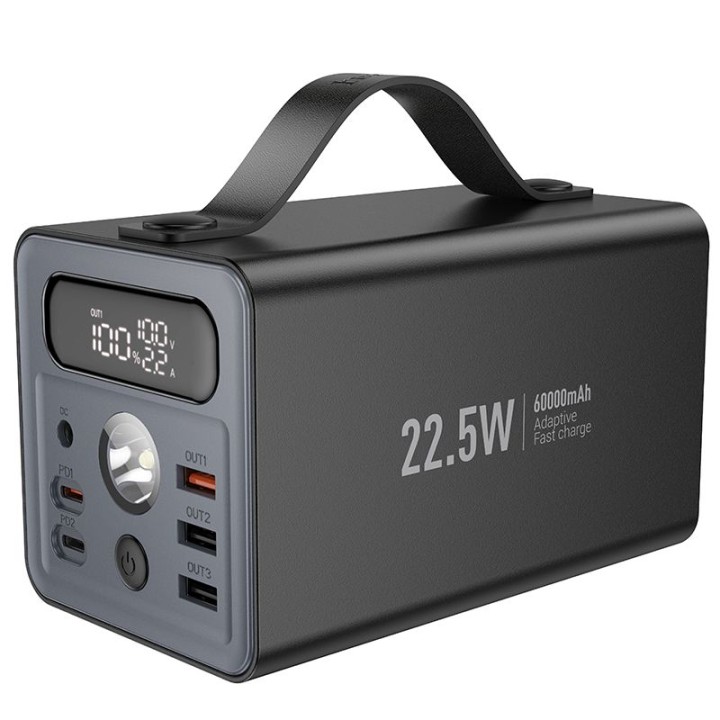 Повербанк Hoco 60000 mAh QC PD 3A 22,5W DC12V з вбудованою ліхтариком J138 чорний