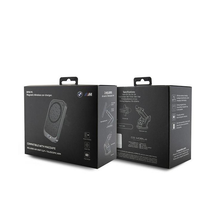 Uchwyt na telefon do samochodu indukcyjny BMW zgodny z MagSafe 15W do szyby / deski / kratki M Edition BMMWCCMPGPK czarny