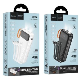 Повербанк Hoco 20000 mAh 2A із вбудованими кабелями USB A + USB C + Lightning + Micro USB та подвійним ліхтариком J151A чорний