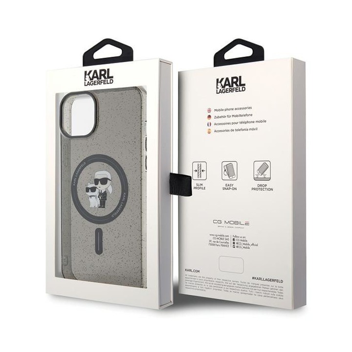 KARL LAGERFELD чехол для IPHONE 15 KLHMP15SHGKCNOK (Glitter + MAG) черный