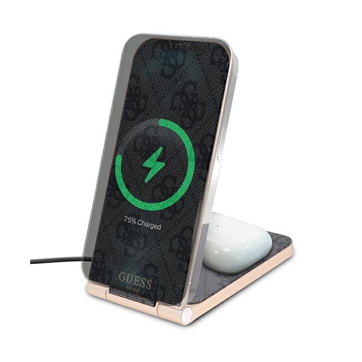 Wireless charger Guess 2-in-1 MagSafe compatible 15W foldable GUDCFAL4PEGK gold