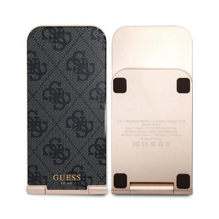 Wireless charger Guess 2-in-1 MagSafe compatible 15W foldable GUDCFAL4PEGK gold