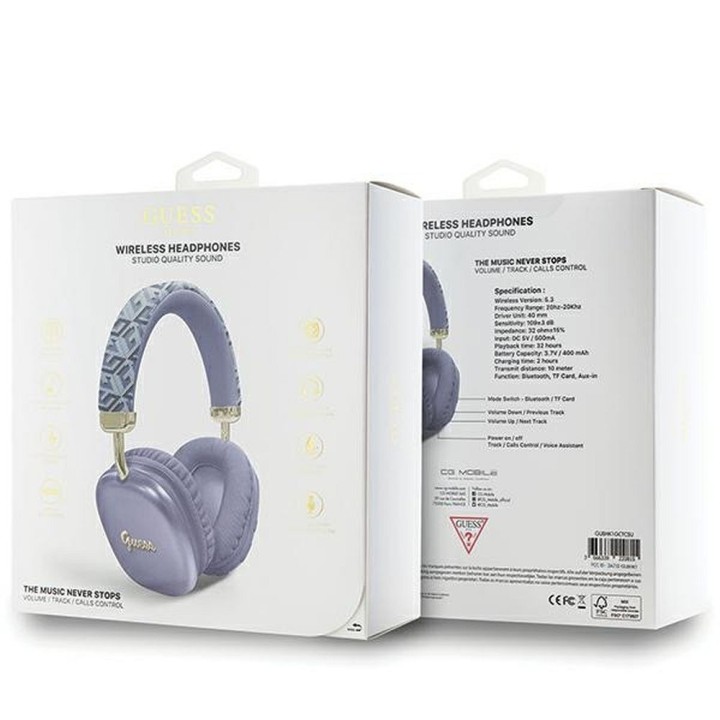 Wireless on-ear headphones Guess Gcube Metallic Script Logo GUBHK1GCTCSU purple