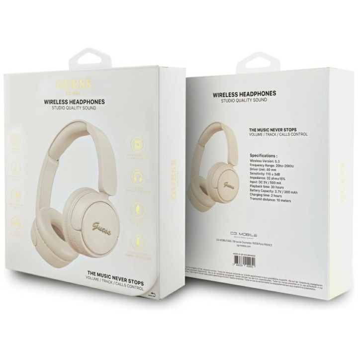 Wireless on-ear headphones Guess Metal Logo Script beige