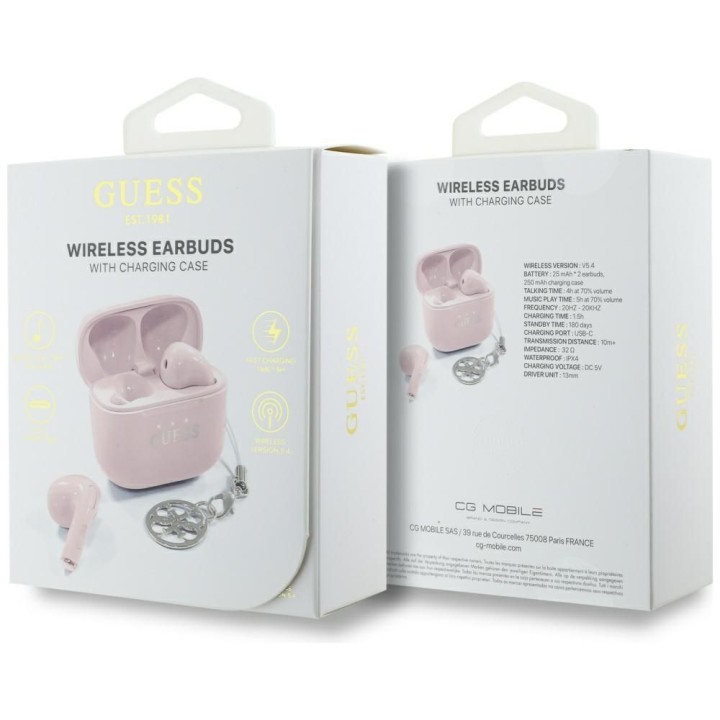 Wireless in-ear headphones Guess TWS Effect Printed Classic Logo & Charm pink
