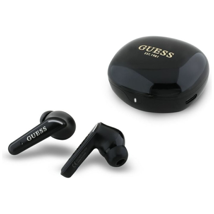 Бездротові навушники-вкладиші Guess TWS Flat Classic Logo Electroplated чорні