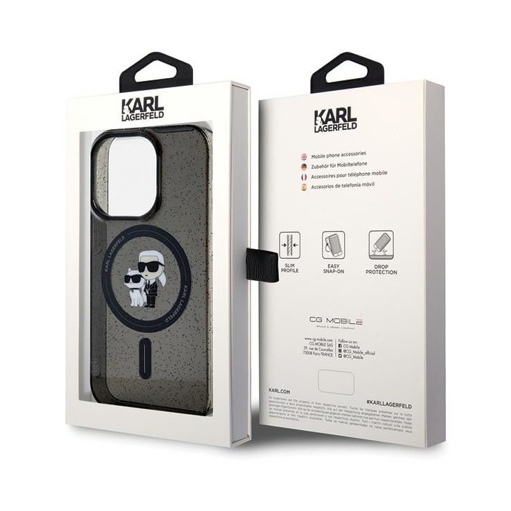 KARL LAGERFELD case for IPHONE 15 Pro KLHMP15LHGKCNOK (Glitter + MAG) black