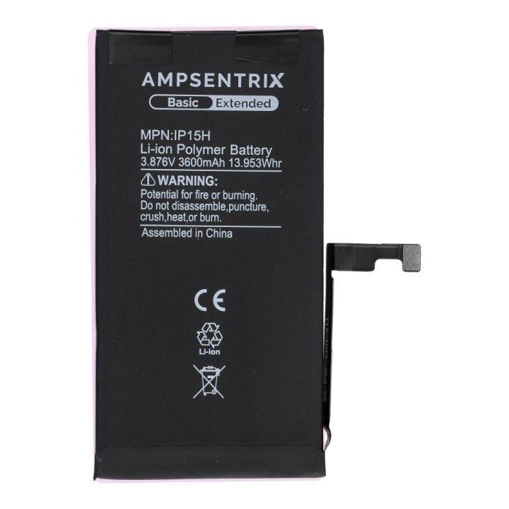 AmpSentrix Basic акумулятор для iPhone 15 (підвищена ємність 3600 mAh)