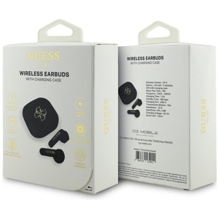 Wireless in-ear headphones Guess TWS 4G Metal Logo black