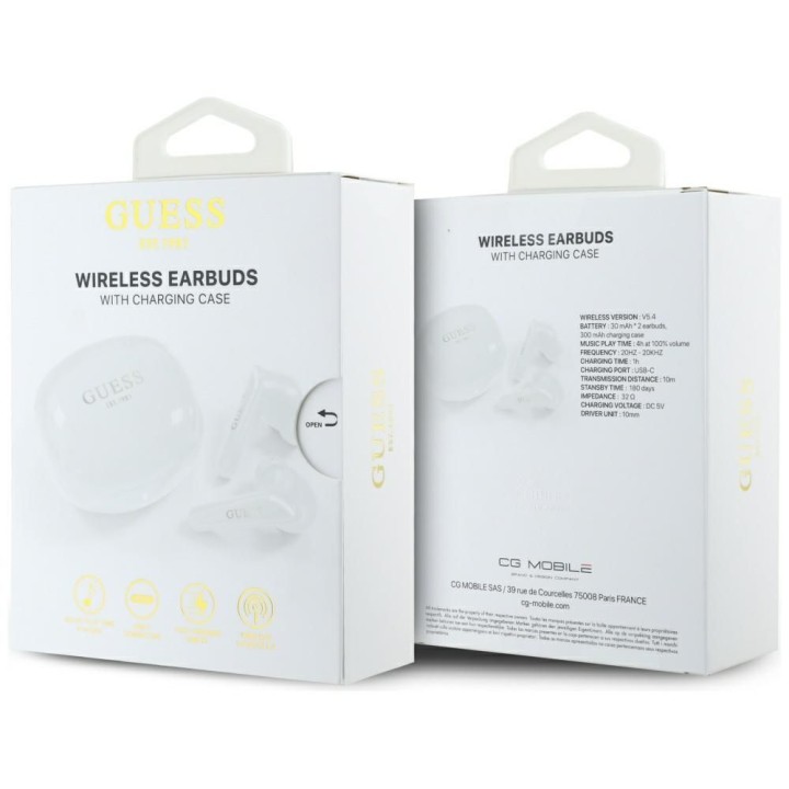 Wireless in-ear headphones Guess TWS Flat Classic Logo Electroplated white