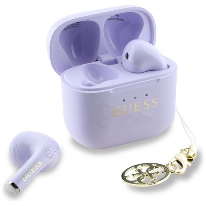 Słuchawki bezprzewodowe douszne Guess TWS Effect Printed Classic Logo & Charm lawendowe