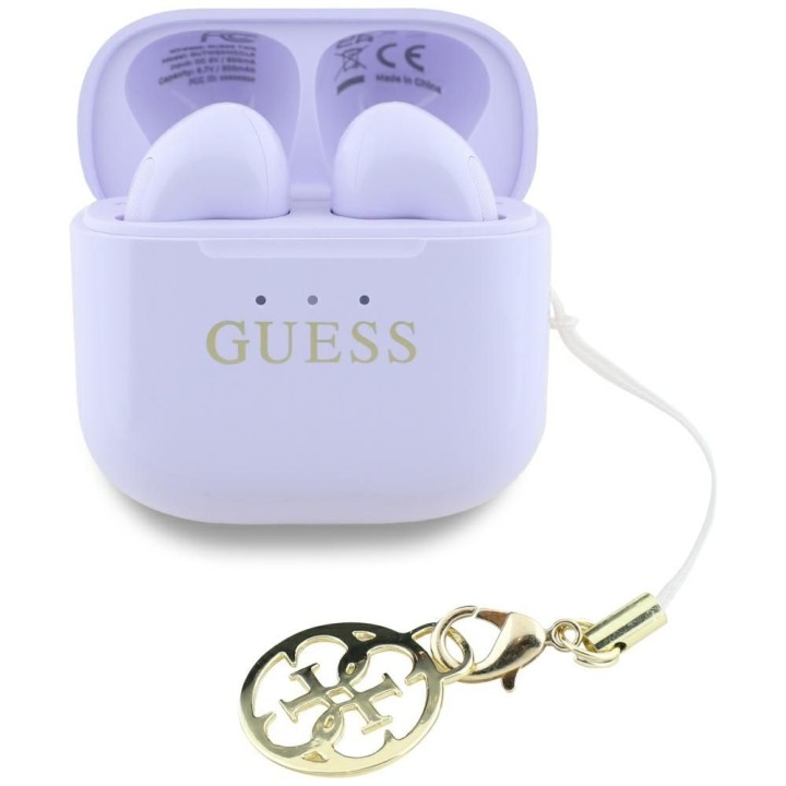 Słuchawki bezprzewodowe douszne Guess TWS Effect Printed Classic Logo & Charm lawendowe