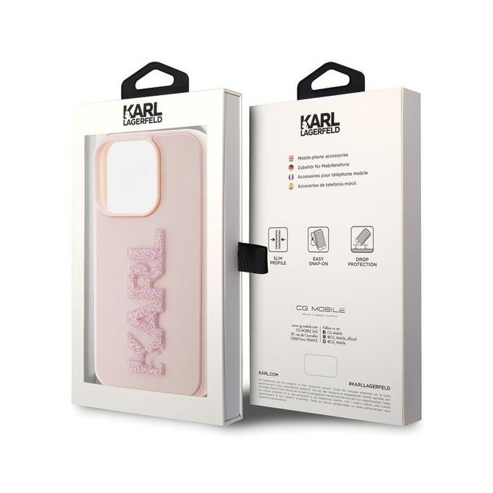 KARL LAGERFELD case for IPHONE 15 Pro KLHCP15L3DMBKCP (3D Logo Glitter) pink