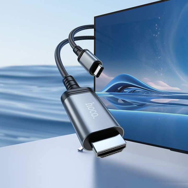 Kabel USB C do HDMI Hoco 4K 30Hz 2 m UA43 stalowy szary