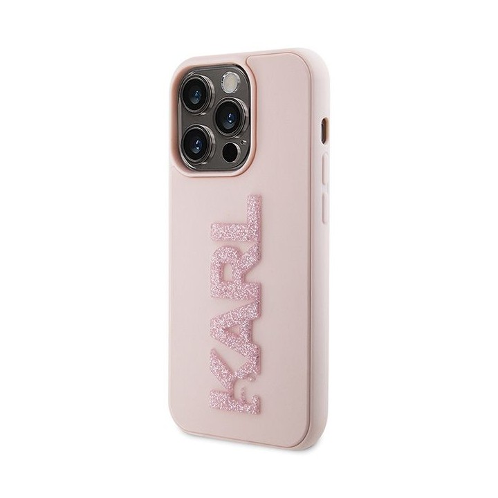 KARL LAGERFELD чехол для IPHONE 15 Pro KLHCP15L3DMBKCP (3D Логотип Glitter) розовый