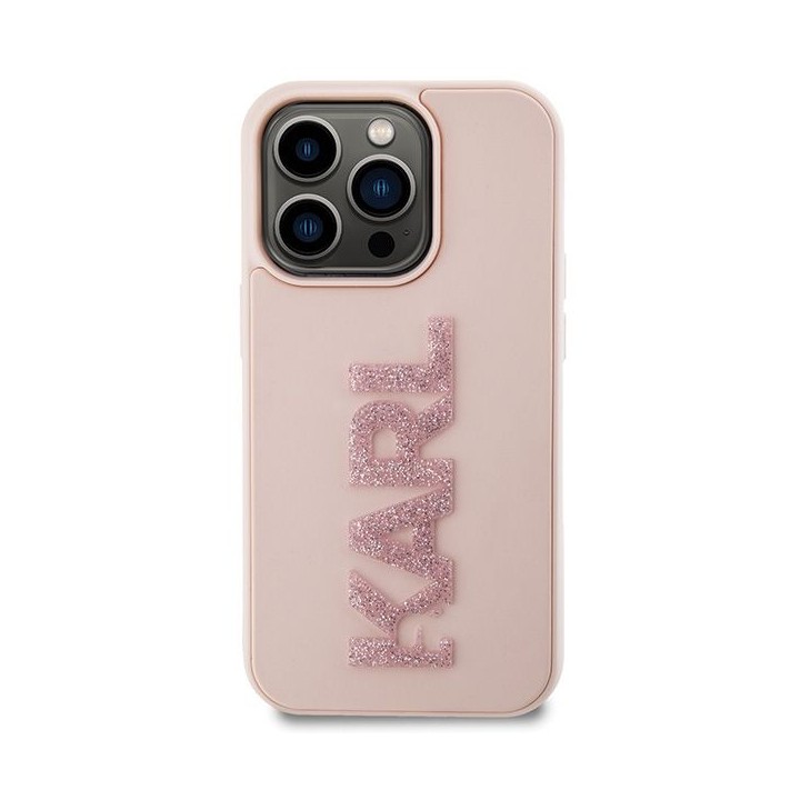 KARL LAGERFELD чехол для IPHONE 15 Pro KLHCP15L3DMBKCP (3D Логотип Glitter) розовый