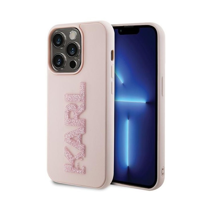 KARL LAGERFELD чехол для IPHONE 15 Pro KLHCP15L3DMBKCP (3D Logo Glitter) розовый