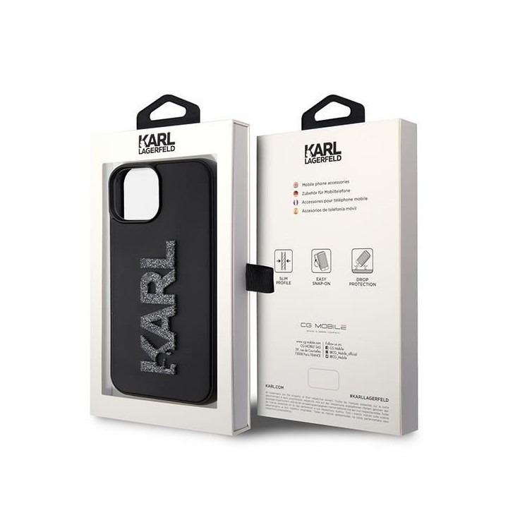 KARL LAGERFELD чохол для IPHONE 15 KLHCP15S3DMBKCK (3D Логотип Glitter) чорний