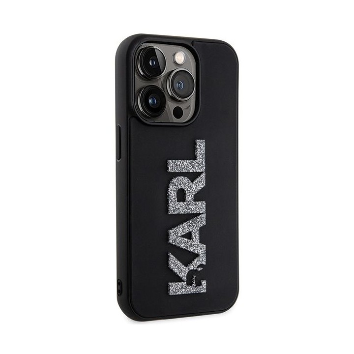 KARL LAGERFELD чехол для IPHONE 15 Pro Max KLHCP15X3DMBKCK (3D Logo Glitter) черный