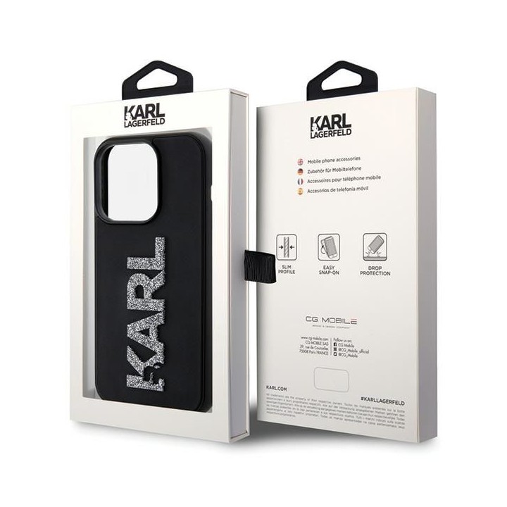 KARL LAGERFELD futerał do IPHONE 15 Pro Max KLHCP15X3DMBKCK (3D Logo Glitter) czarny