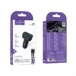 Автомобільний зарядний пристрій Hoco USB A + USB C QC3.0 PD 48W + кабель USB-C – C Z63B чорний