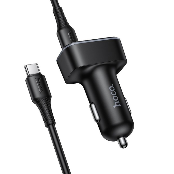 Car charger Hoco USB A + USB C QC3.0 PD 48W + USB-C to C cable Z63B black