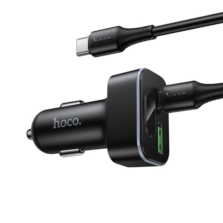 Ładowarka samochodowa Hoco USB A + USB C QC3.0 PD 48W + kabel USB C do C Z63B czarna