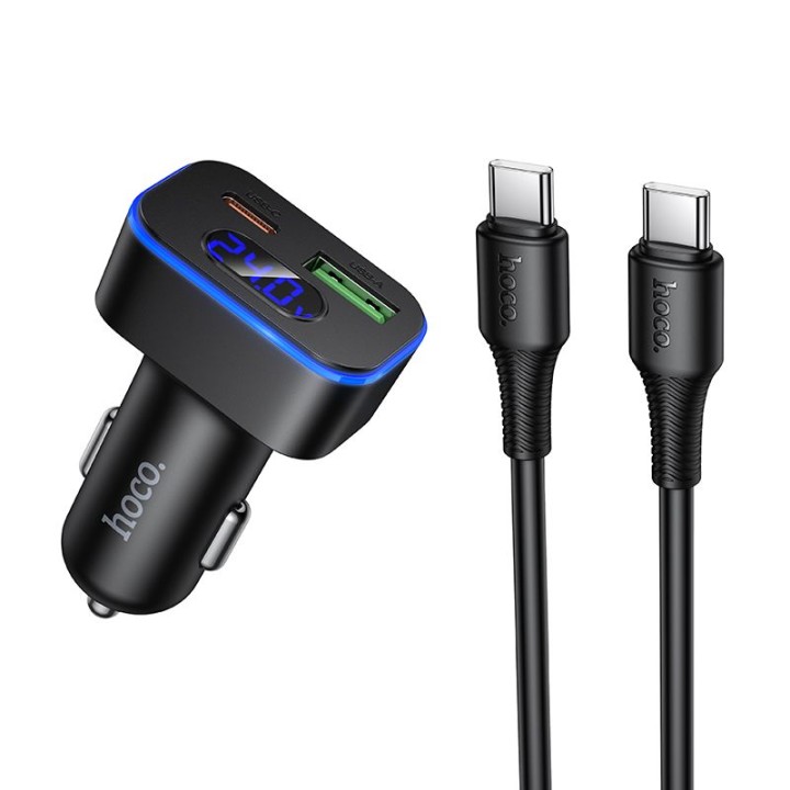 Ładowarka samochodowa Hoco USB A + USB C QC3.0 PD 48W + kabel USB C do C Z63B czarna