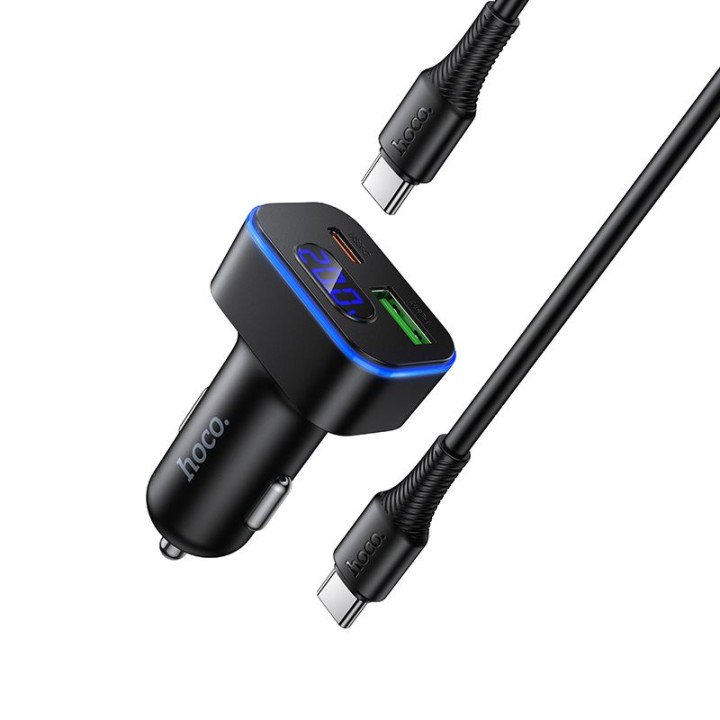 Car charger Hoco USB A + USB C QC3.0 PD 48W + USB-C to C cable Z63B black