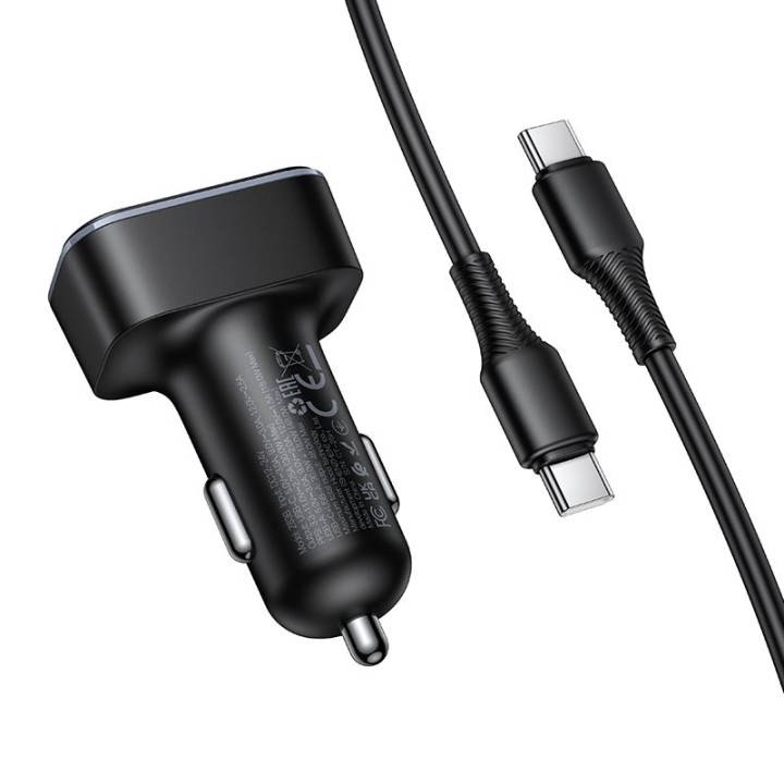 Автомобильное зарядное устройство Hoco USB A + USB C QC3.0 PD 48W + кабель USB-C – C Z63B черное