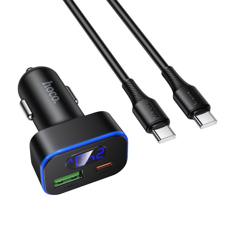 Автомобильное зарядное устройство Hoco USB A + USB C QC3.0 PD 48W + кабель USB-C – C Z63B черное