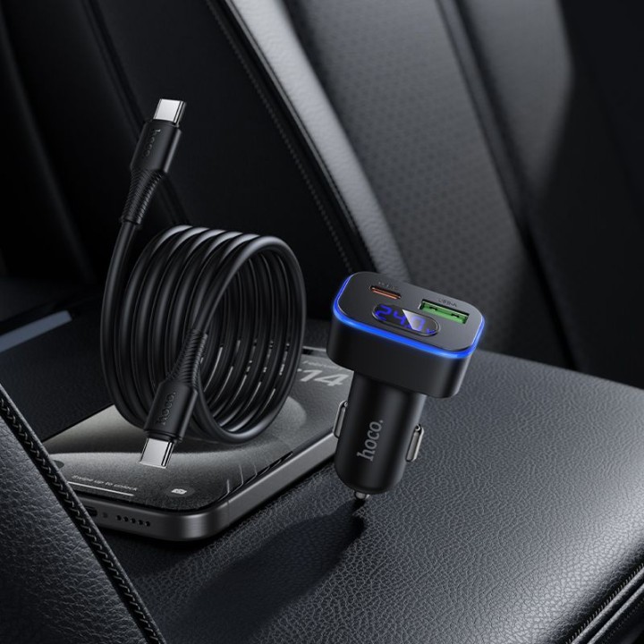 Car charger Hoco USB A + USB C QC3.0 PD 48W + USB-C to C cable Z63B black