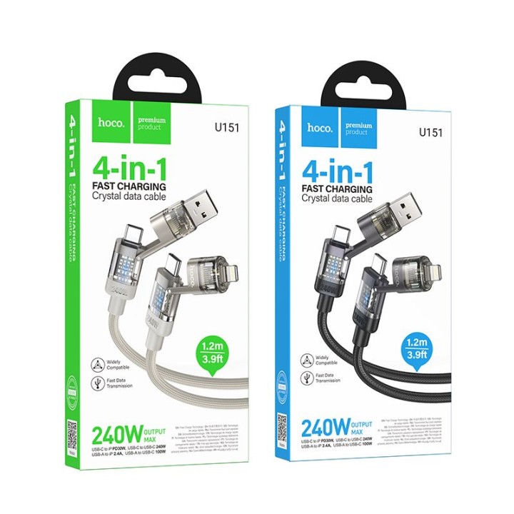 Кабель 4 в 1 USB A/C для USB C/Lightning Hoco 240W 1,2 m U151 чорний