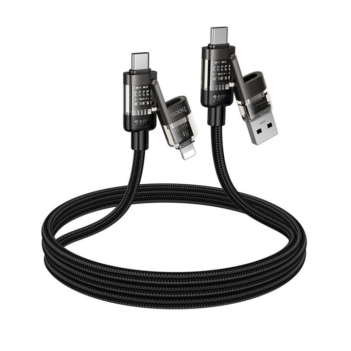 Kabel 4w1 USB A/C do USB C/Lightning Hoco 240W 1,2 m U151 czarny