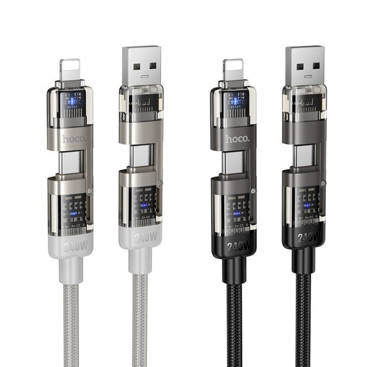 Cable 4-in-1 USB A/C for USB C/Lightning Hoco 240W 1,2 m U151 black