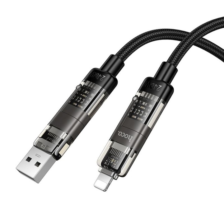 Cable 4-in-1 USB A/C for USB C/Lightning Hoco 240W 1,2 m U151 black