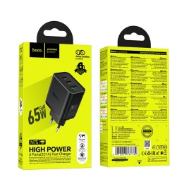 Сетевое зарядное устройство для телефона Hoco 2x USB C + USB A QC3.0 PD 3A 65W N75 черное