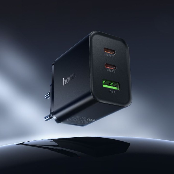 Сетевое зарядное устройство для телефона Hoco 2x USB C + USB A QC3.0 PD 3A 65W N75 черное