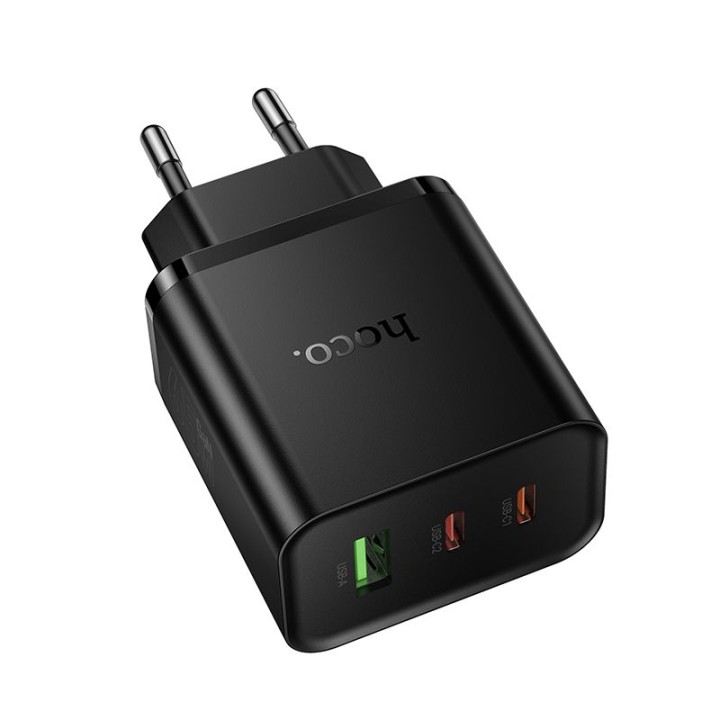 Мережевий зарядний пристрій для телефону Hoco 2x USB C + USB A QC3.0 PD 3A 65W N75 чорний
