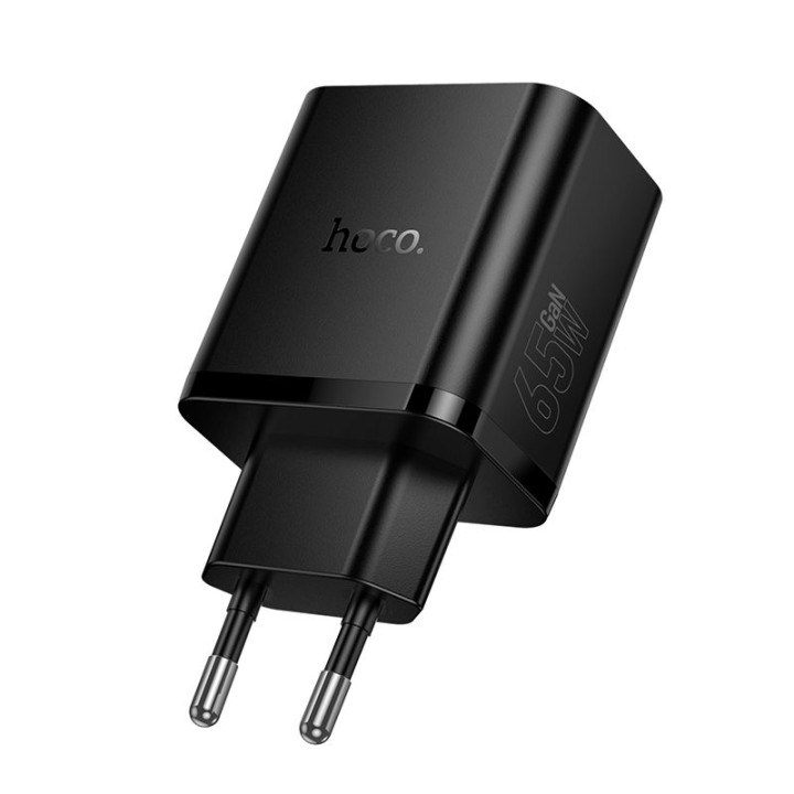 Wall charger for phone Hoco 2x USB C + USB A QC3.0 PD 3A 65W N75 black